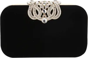 Velvet Evening Bags Clutch Purse with Rhinestone Flower Closure, Women Shoulder Crossbody Bags for Party Wedding (Color : Black)
