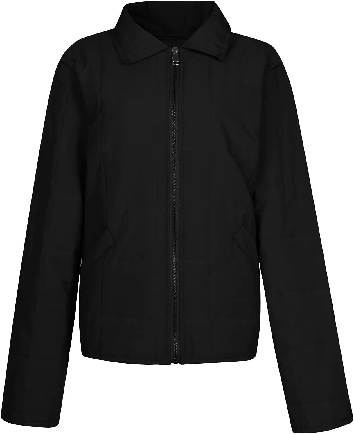 VESNIBA Quilted Jackets for Women Long Sleeve Zip Up Jacket Coat Loose Fit Puffer Shakets Winter Warm Outwear