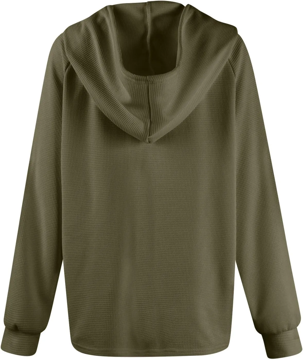 Waffle Knit Hoodies for Women Drawstring Hooded Button V-Neck Sweatshirt Fall Casual Long Sleeve Pullover Sweaters
