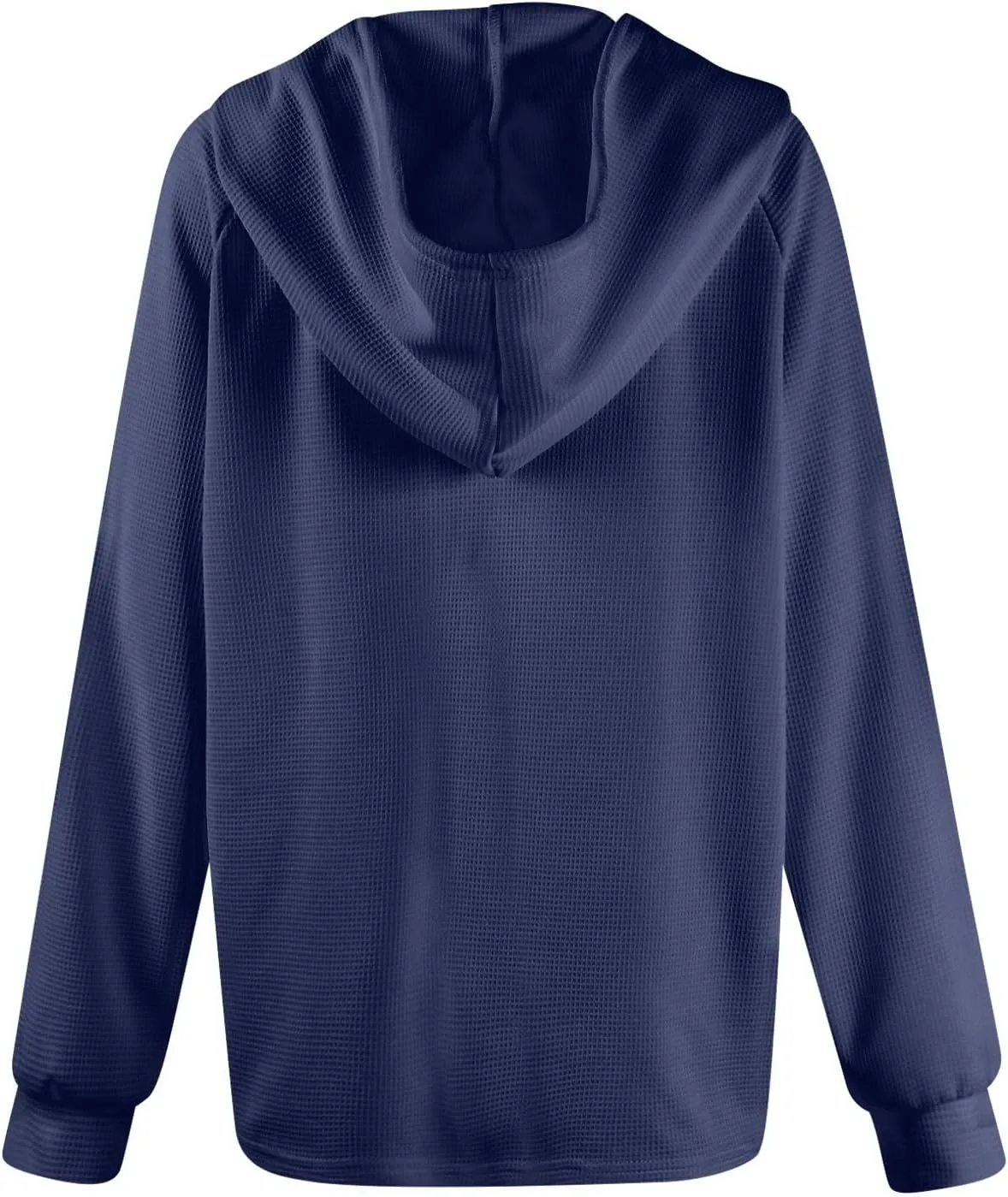 Waffle Knit Hoodies for Women Drawstring Hooded Button V-Neck Sweatshirt Fall Casual Long Sleeve Pullover Sweaters