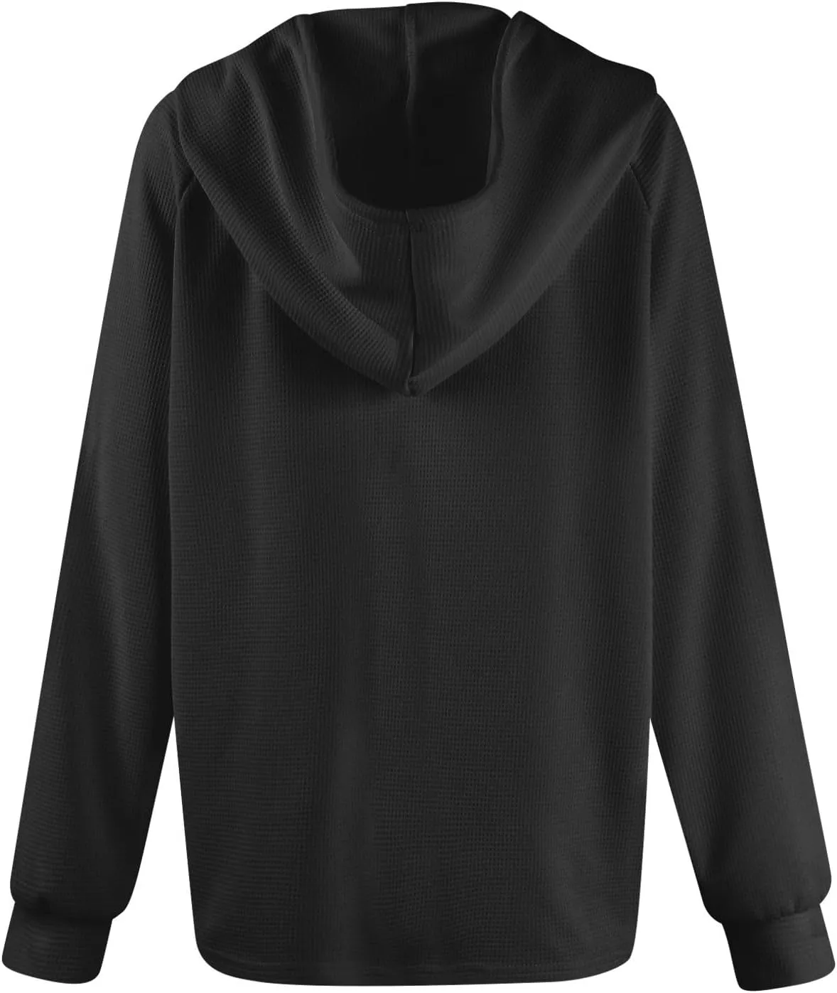 Waffle Knit Hoodies for Women Drawstring Hooded Button V-Neck Sweatshirt Fall Casual Long Sleeve Pullover Sweaters