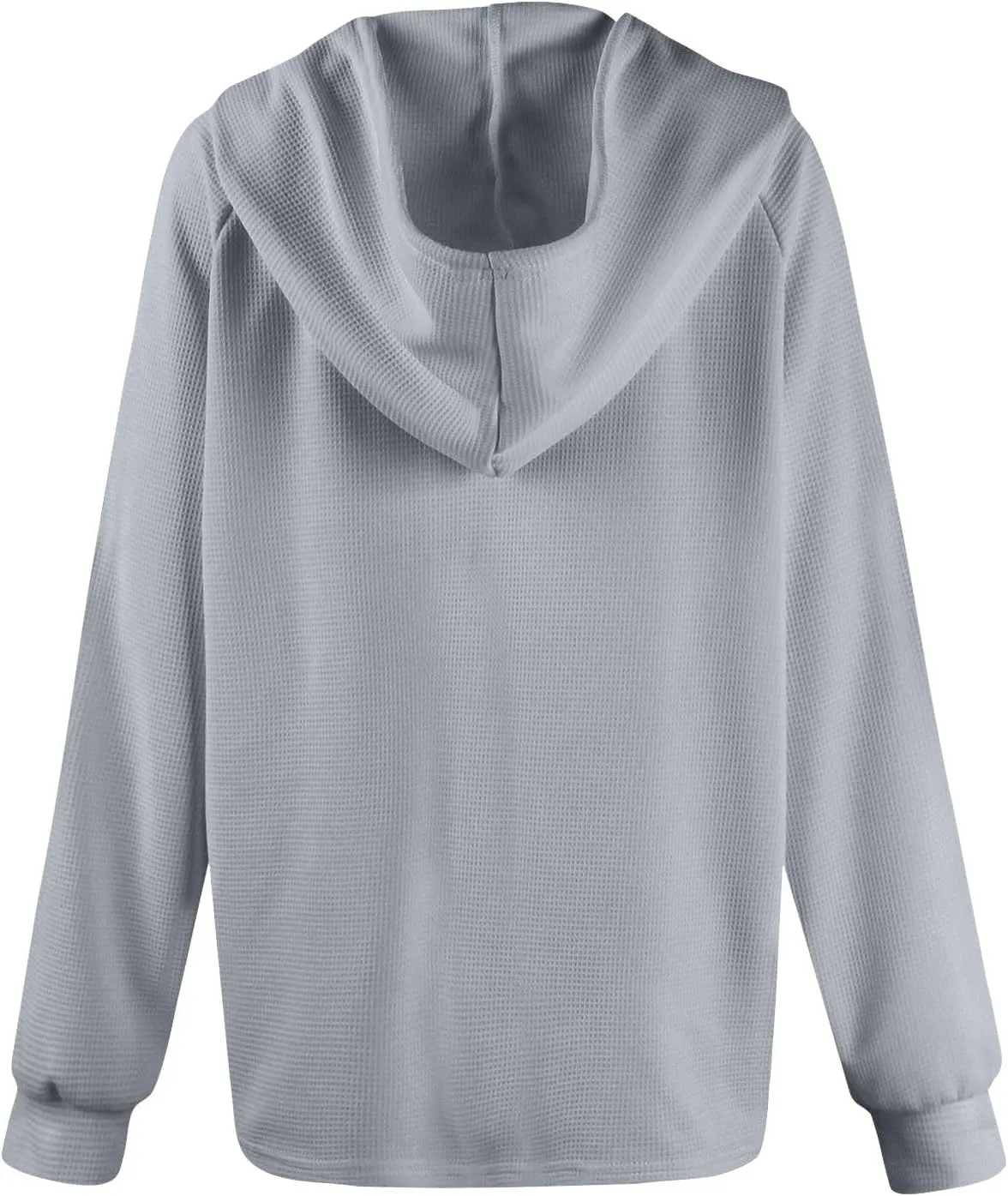 Waffle Knit Hoodies for Women Drawstring Hooded Button V-Neck Sweatshirt Fall Casual Long Sleeve Pullover Sweaters