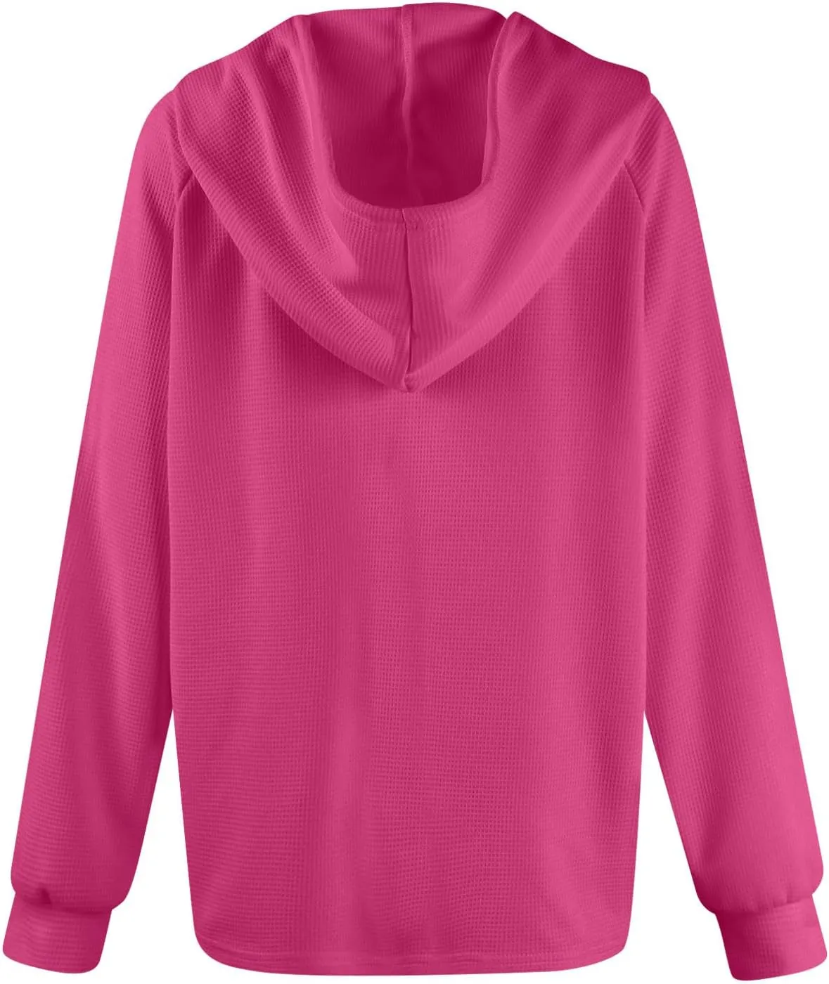 Waffle Knit Hoodies for Women Drawstring Hooded Button V-Neck Sweatshirt Fall Casual Long Sleeve Pullover Sweaters