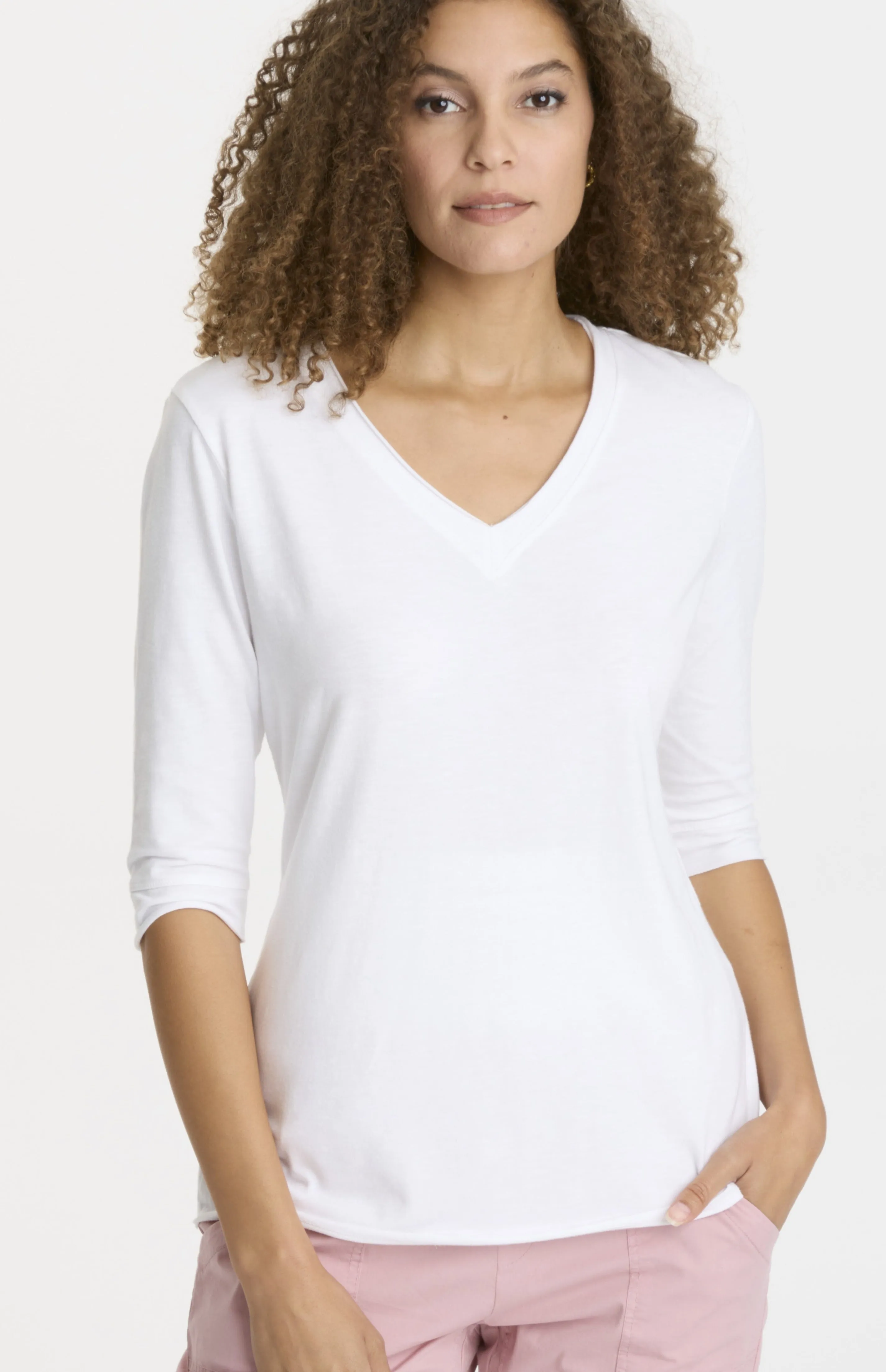 Wearables, Cotton Knit, 3/4 Sleeve Tina Top in white