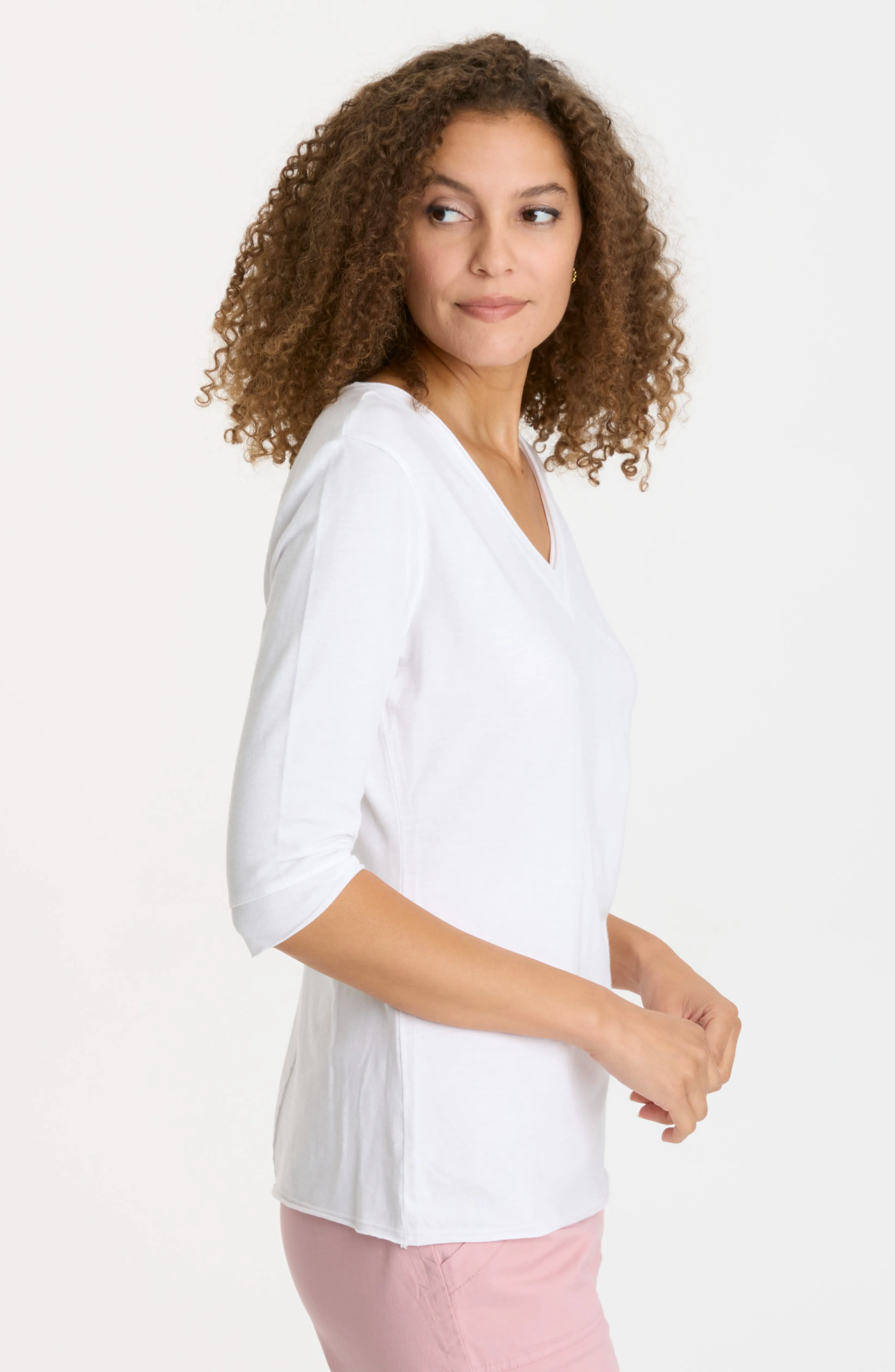 Wearables, Cotton Knit, 3/4 Sleeve Tina Top in white