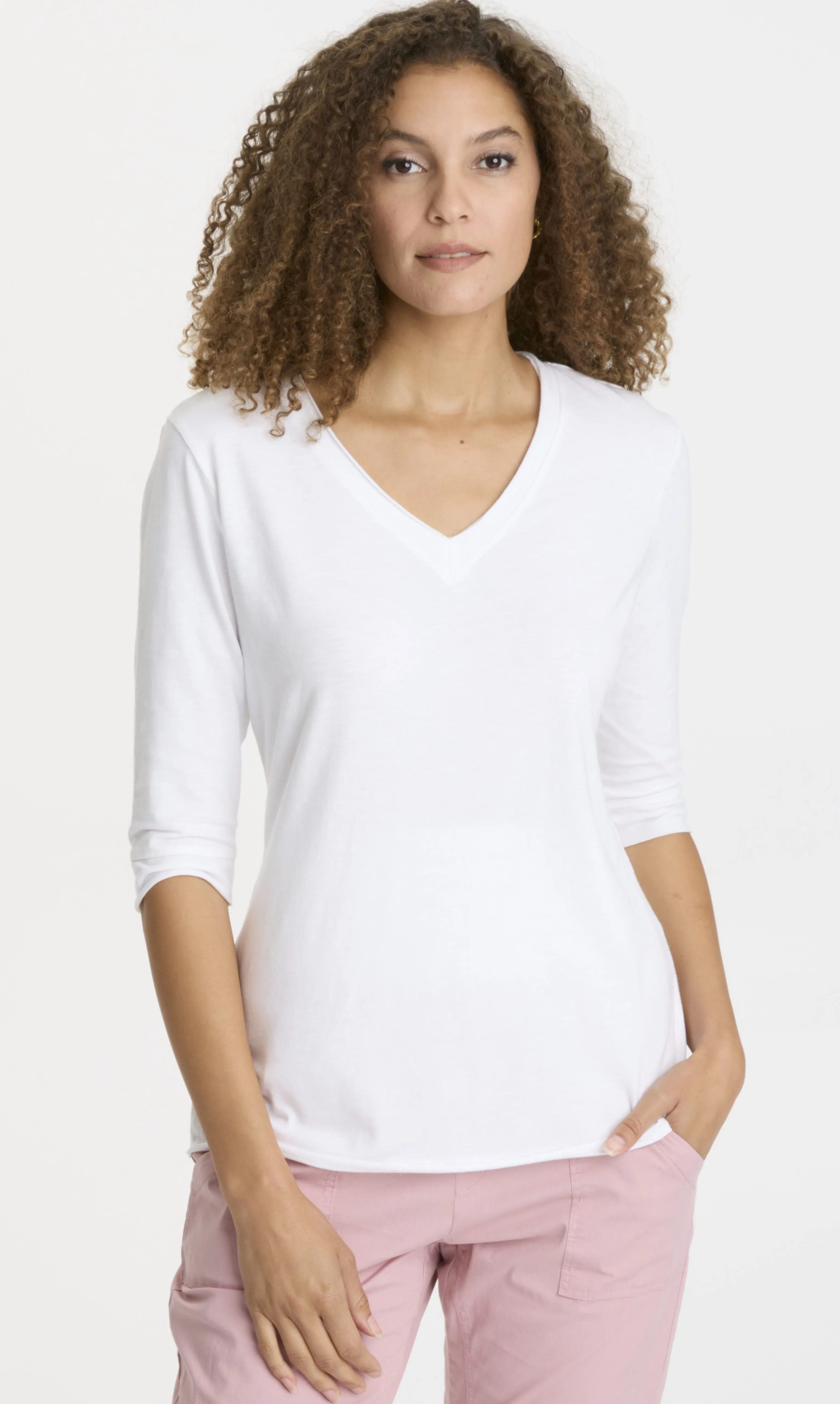 Wearables, Cotton Knit, 3/4 Sleeve Tina Top in white