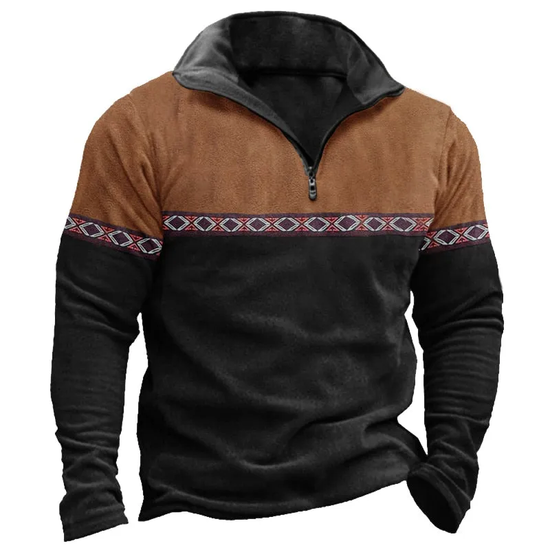 West Louis Retro Stand Collar Printed Patchwork Sweatshirt