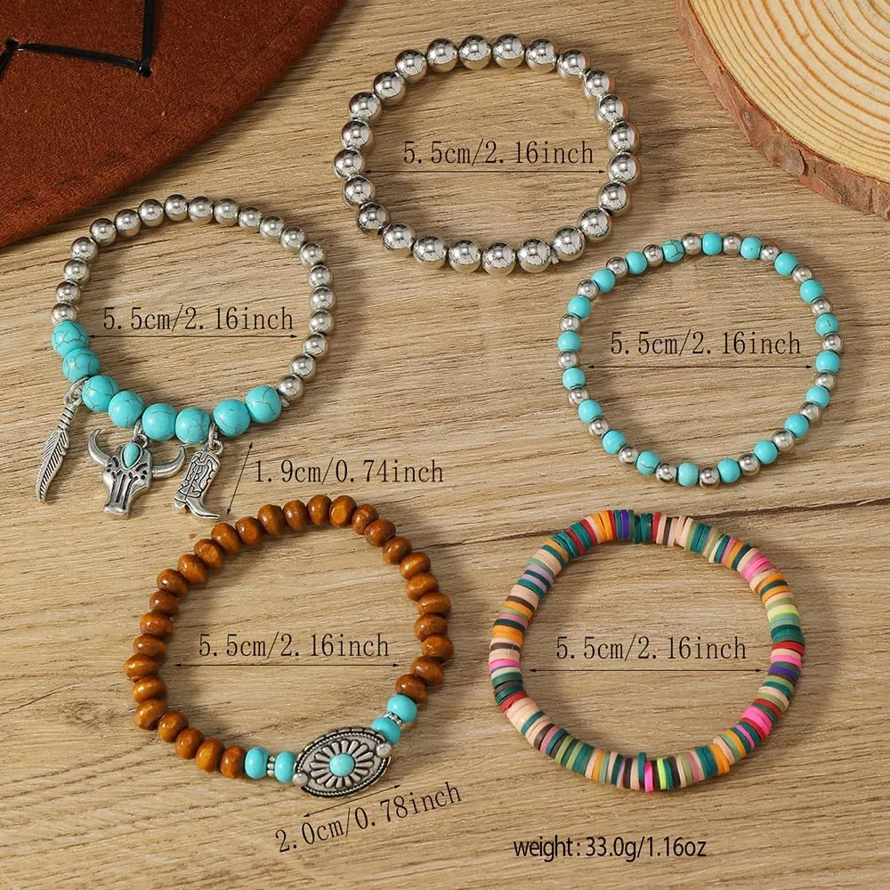 Western Bracelets for Women Cowgirl Turquoise Beaded Stretch Bracelets Vintage Turquoise Beaded Western Jewelry Bohemian Stackable Bracelet Country Concert Cowgirl Dresses Accessories