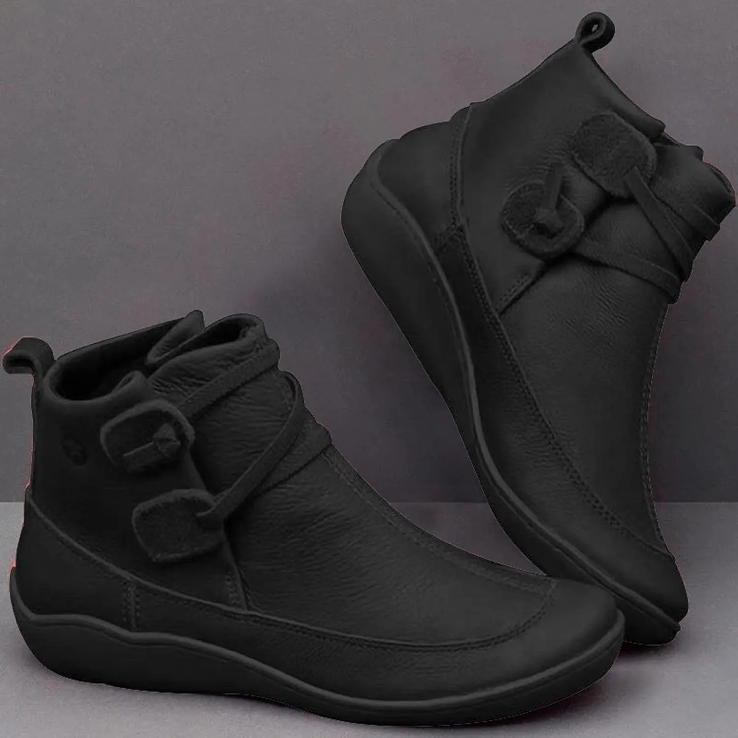 Winter Boots for Women Ankle Brown Leather Booties Women's Flat Ankle Boots Womens Black Boot Fashion Round Toe Low Heel Comfortable Pointed Toe