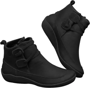 Winter Boots for Women Ankle Brown Leather Booties Women's Flat Ankle Boots Womens Black Boot Fashion Round Toe Low Heel Comfortable Pointed Toe