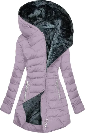 Winter Coat for Women - Fleece Lined Hooded Puffer Jacket With Long Sleeve, Fur Trim, Full Zip, Thicken Parka