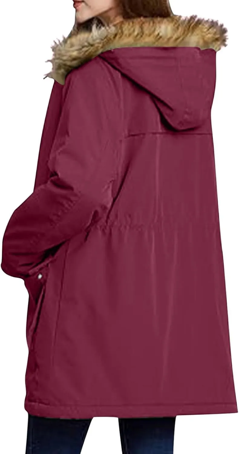 Winter Coats for Women Water Resistant Jacket Windproof Warm Parkas Thicken Fleece Lined Outwear with Fur Hood
