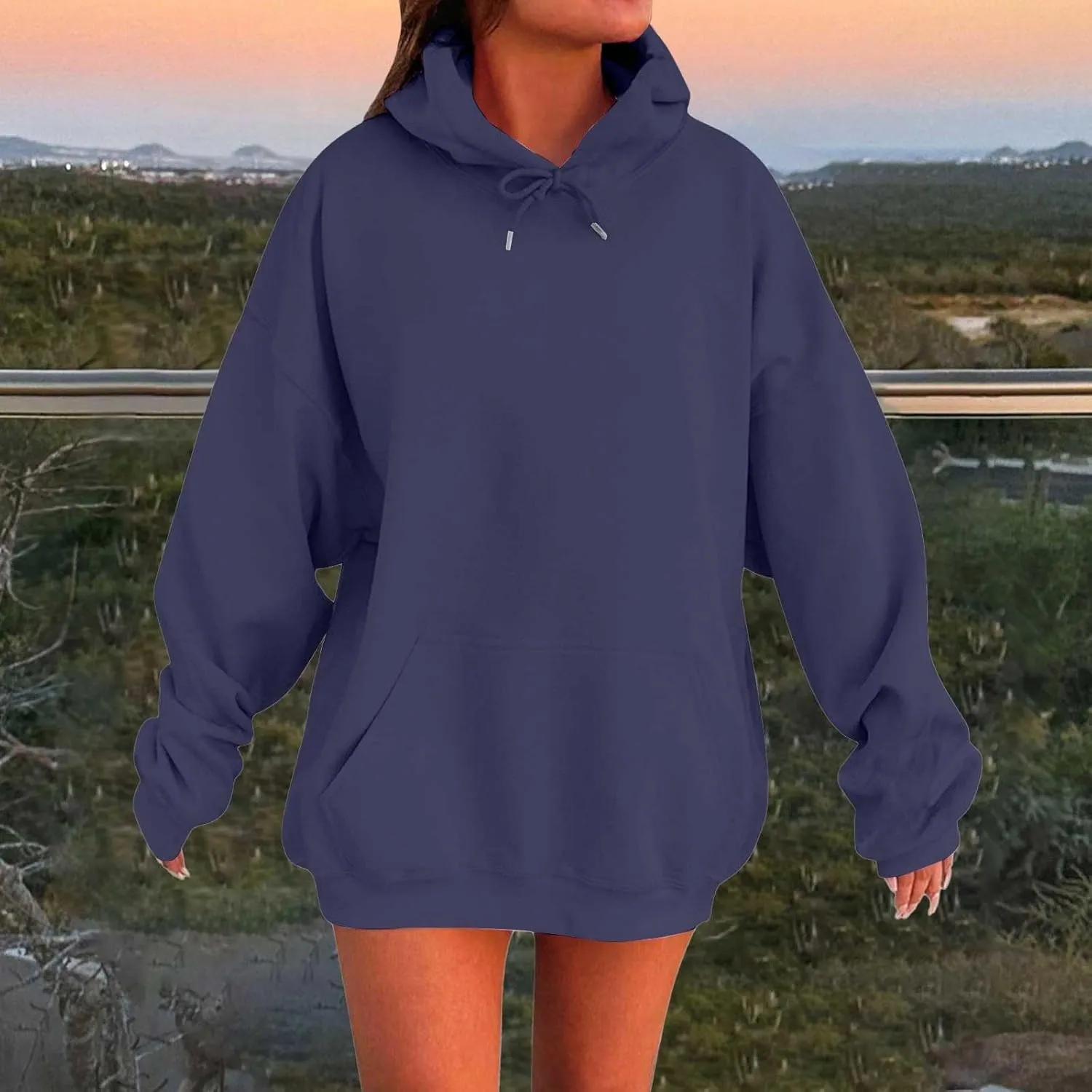 Winter Oversized Hoodie for Women Fashion Long Sleeve Drawstring Sweatshirt Solid Color Plus Size Casual Pullover Top