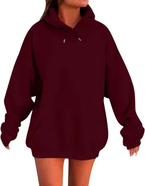Winter Oversized Hoodie for Women Fashion Long Sleeve Drawstring Sweatshirt Solid Color Plus Size Casual Pullover Top