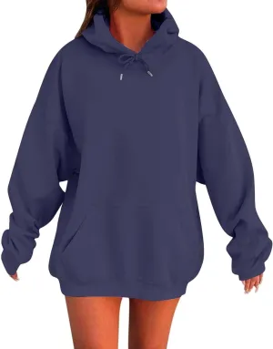 Winter Oversized Hoodie for Women Fashion Long Sleeve Drawstring Sweatshirt Solid Color Plus Size Casual Pullover Top