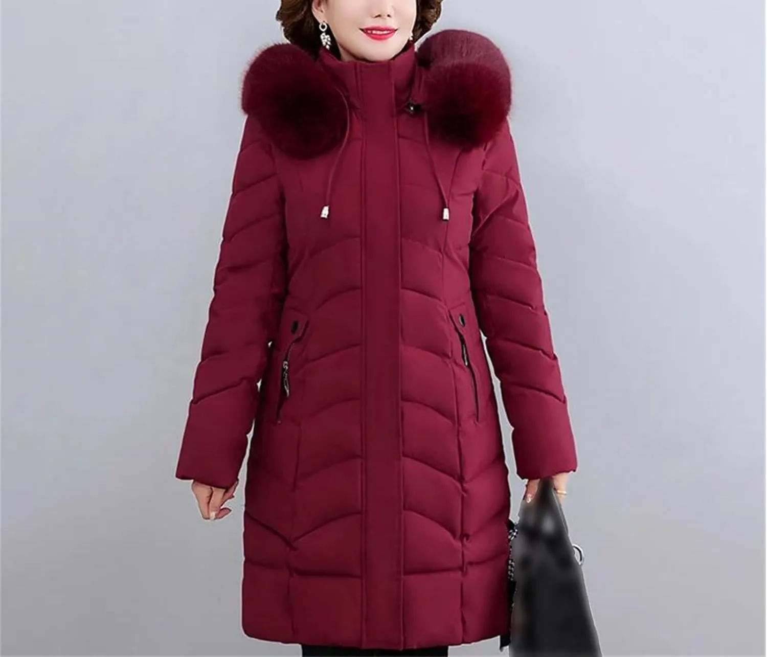 Winter Women Warm Middle Aged Women's Winter Coats Fur Collar Casual Cotton Padded Long Parkas Hooded