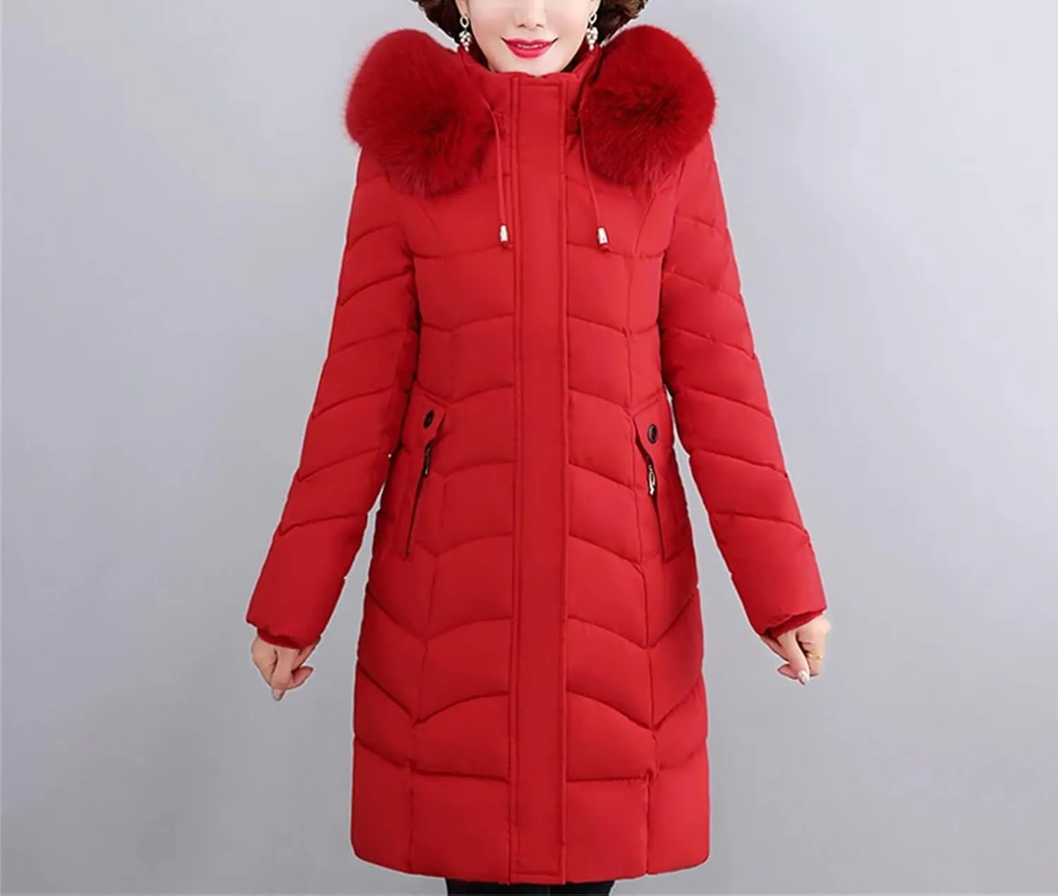 Winter Women Warm Middle Aged Women's Winter Coats Fur Collar Casual Cotton Padded Long Parkas Hooded