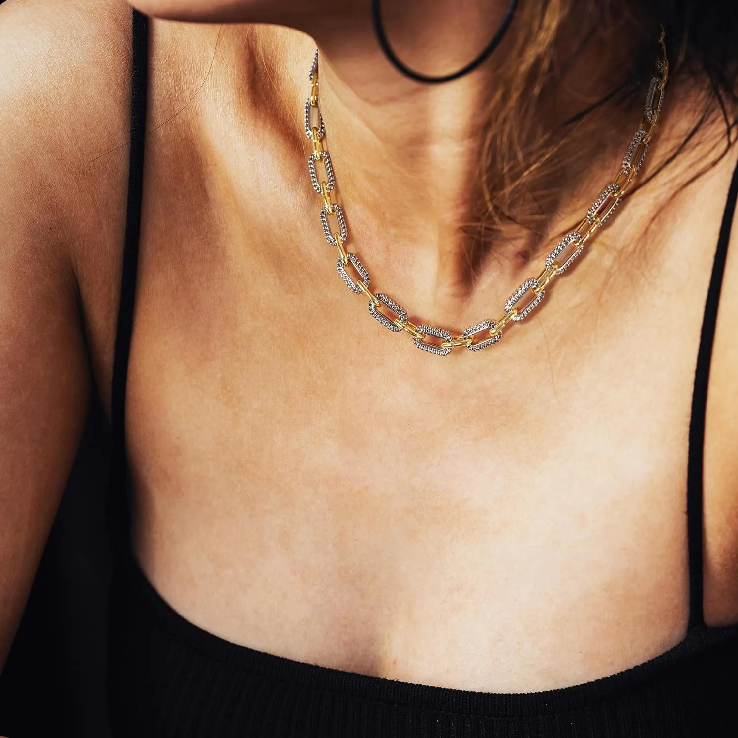 Wire Cable Necklaces for Women, Two Tone Link Chain Necklaces Circles Gold and Silver Adjustable Necklaces Classic Designer Costume Jewelry for Women Gifts