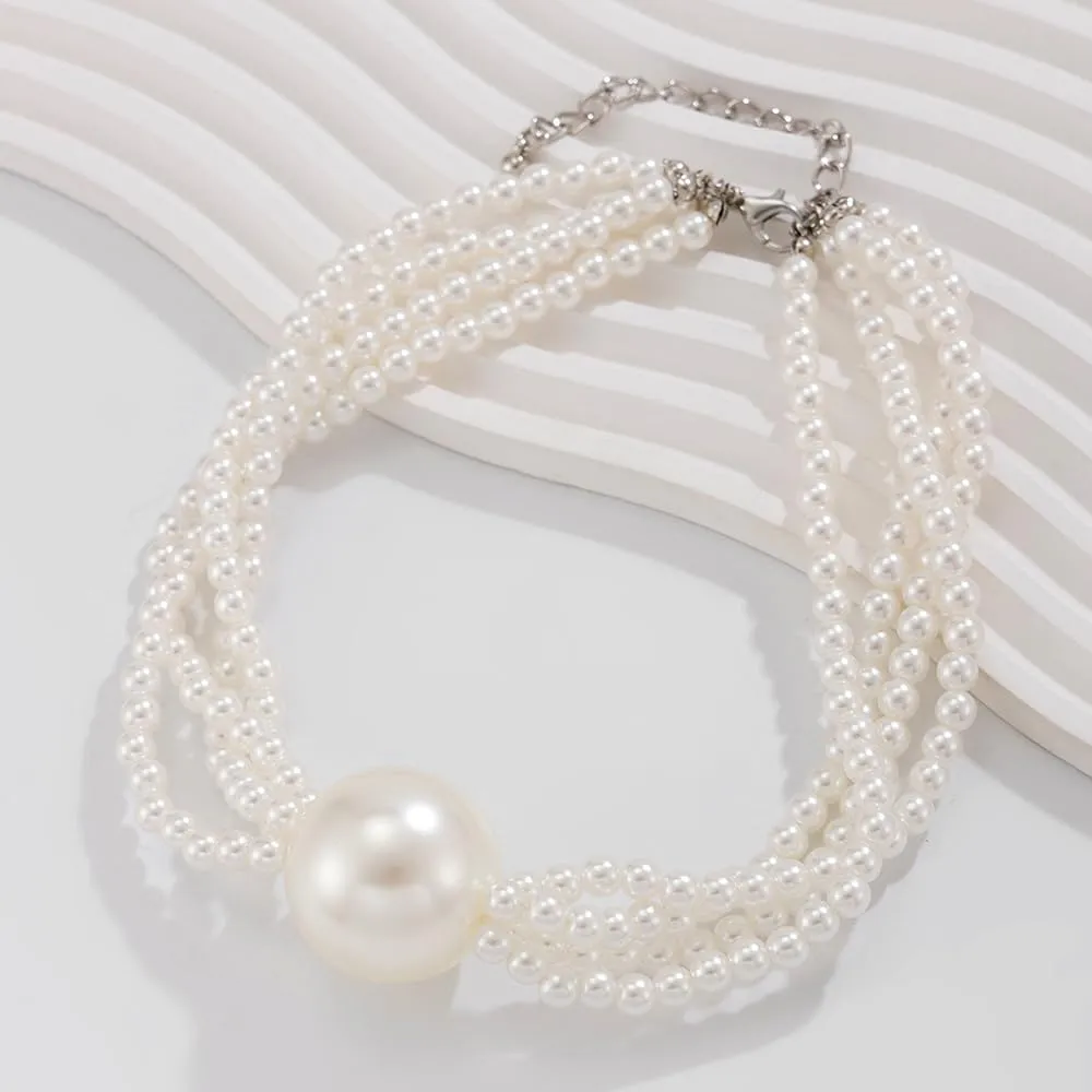 Women Boho 1920s Pearls Choker Necklaces Gold Silver Dainty Pearls Layered Choker Necklaces Fashion Chunky Pendant Multilayer Adjustable Layering Chain Necklaces for Women