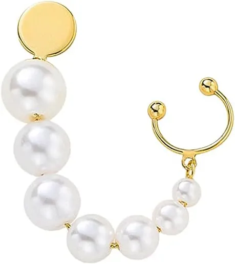 Women Gold Minimalist Hanging Faux Pearl Earring Beaded Pearl Geometric Earring