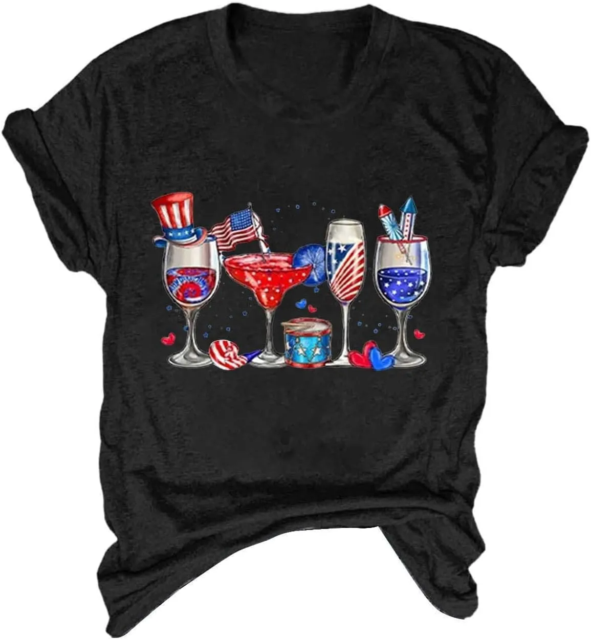 Women I'm Just Here for The Wieners Shirt 4th of July Shirts American Flag Patriotic Plus Size Short Sleeve Tee