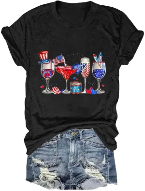 Women I'm Just Here for The Wieners Shirt 4th of July Shirts American Flag Patriotic Plus Size Short Sleeve Tee