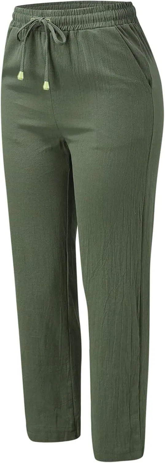 Women Linen Summer Printed Palazzo Pants Low Waist Stretchy Straight Loose Fit Palazzo Pants Trendy