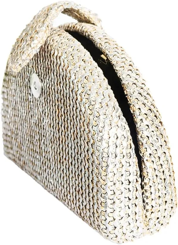 Women Pastoral Style Clutch Purse Imitation Weaving Handbag Casual Evening Bag for Shopping Walking Party