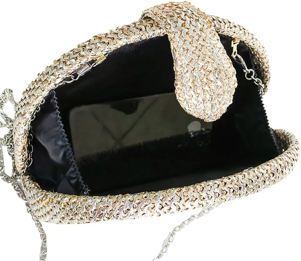 Women Pastoral Style Clutch Purse Imitation Weaving Handbag Casual Evening Bag for Shopping Walking Party