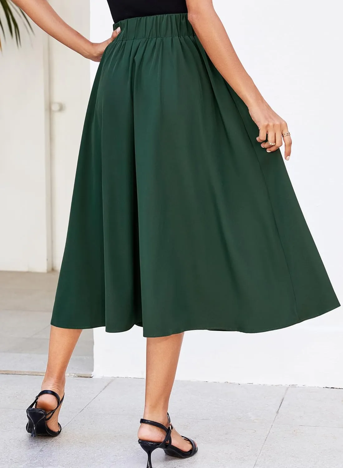 Women Pleated Flowy High Waist A Line Flared Vintage Dressy Spring Long Skirt