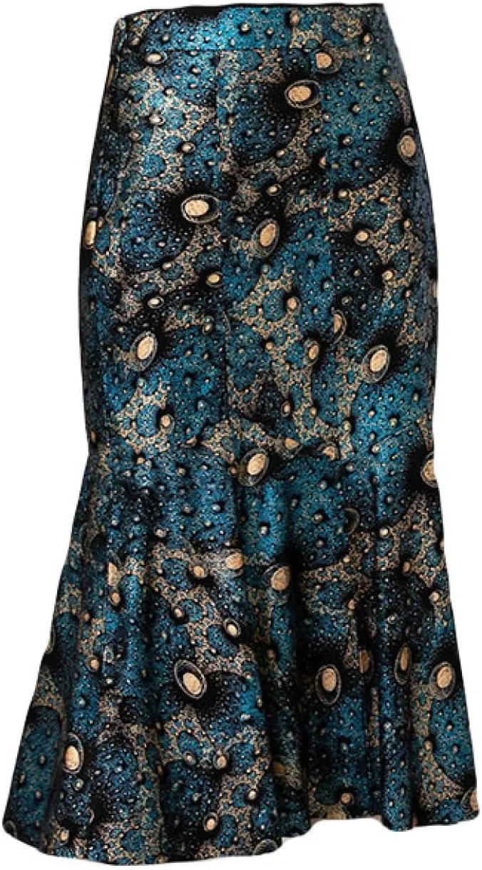 Women Sexy High Waist Zip Tight Hip-Wrapped Skirt Comfortable PU Leather A-Shape Prom Elegant Midi Pleated Skirts (Blue X)