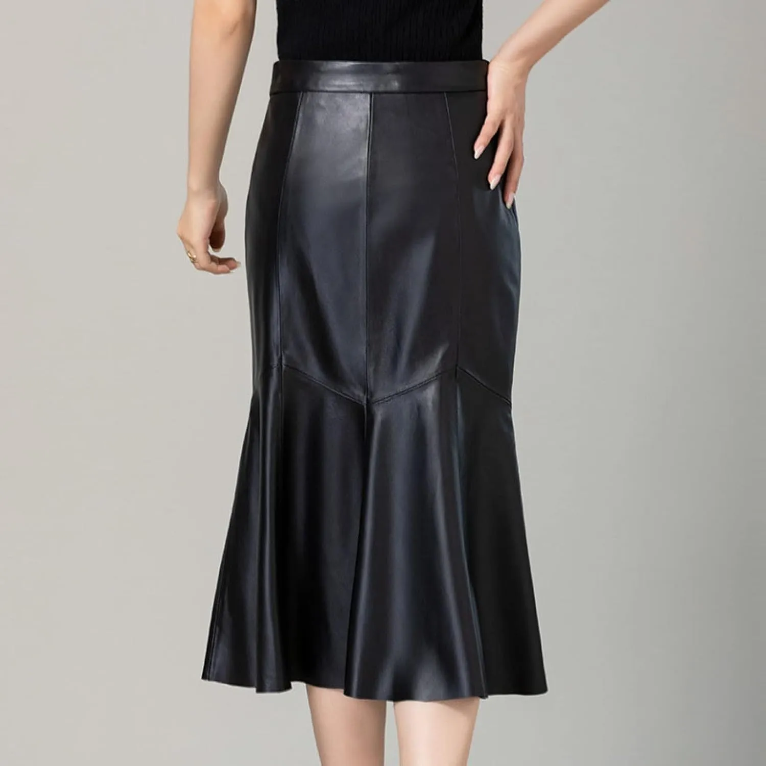 Women Sexy High Waist Zip Tight Hip-Wrapped Skirt Comfortable PU Leather A-Shape Prom Elegant Midi Pleated Skirts (Blue X)