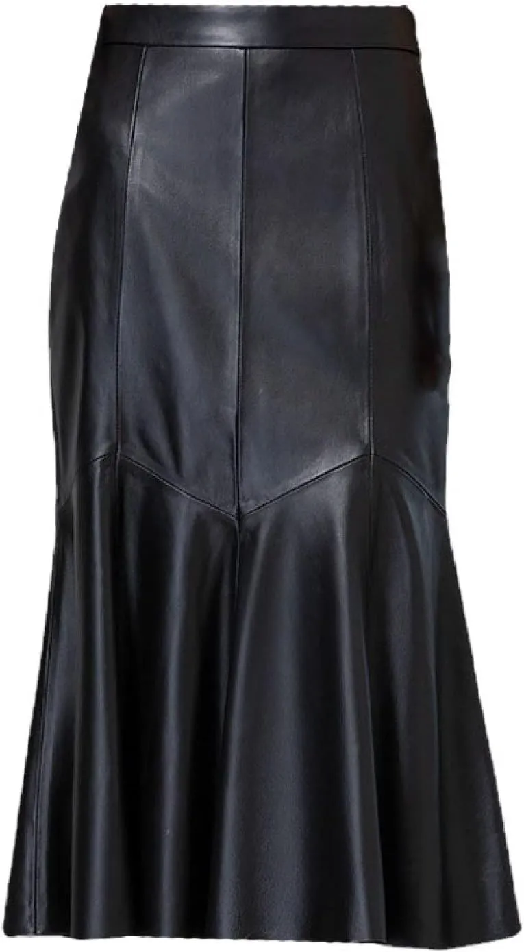 Women Sexy High Waist Zip Tight Hip-Wrapped Skirt Comfortable PU Leather A-Shape Prom Elegant Midi Pleated Skirts (Blue X)