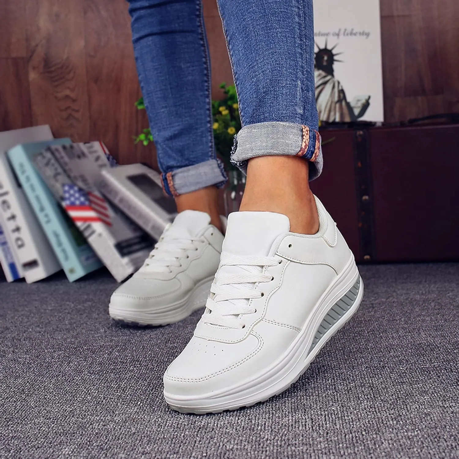 Women Sneakers Black Woman's Non Slip Work Shoes Womens Sneakers Size 8 Wide Width Slip Ons Casual Slip On Platform Sneakers for Women Zapatos Doble Anchos De Mujer para Pies Con Juanetes