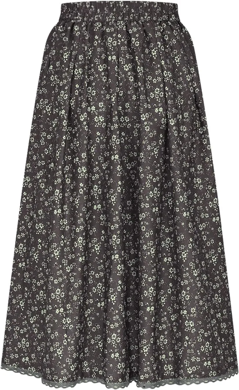 Women Summer High Waisted Skirts Waist Pleated A Line Midi Skirt Floral Skirts Bohemian Long Skirt Casual Clothes
