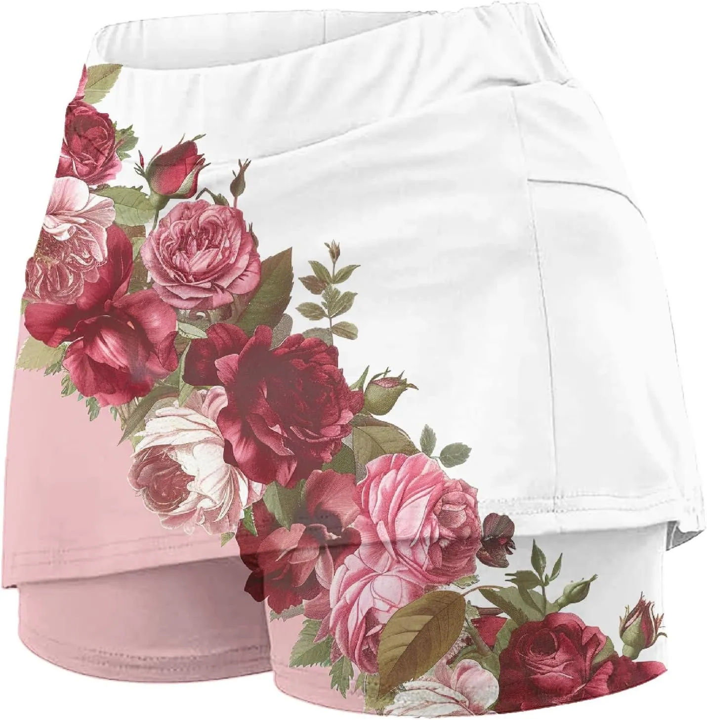 Women Summer Skorts Shorts Plus Size High Waist Stretch Anti-Exposure Floral Printed Comfy Active Lounge Short