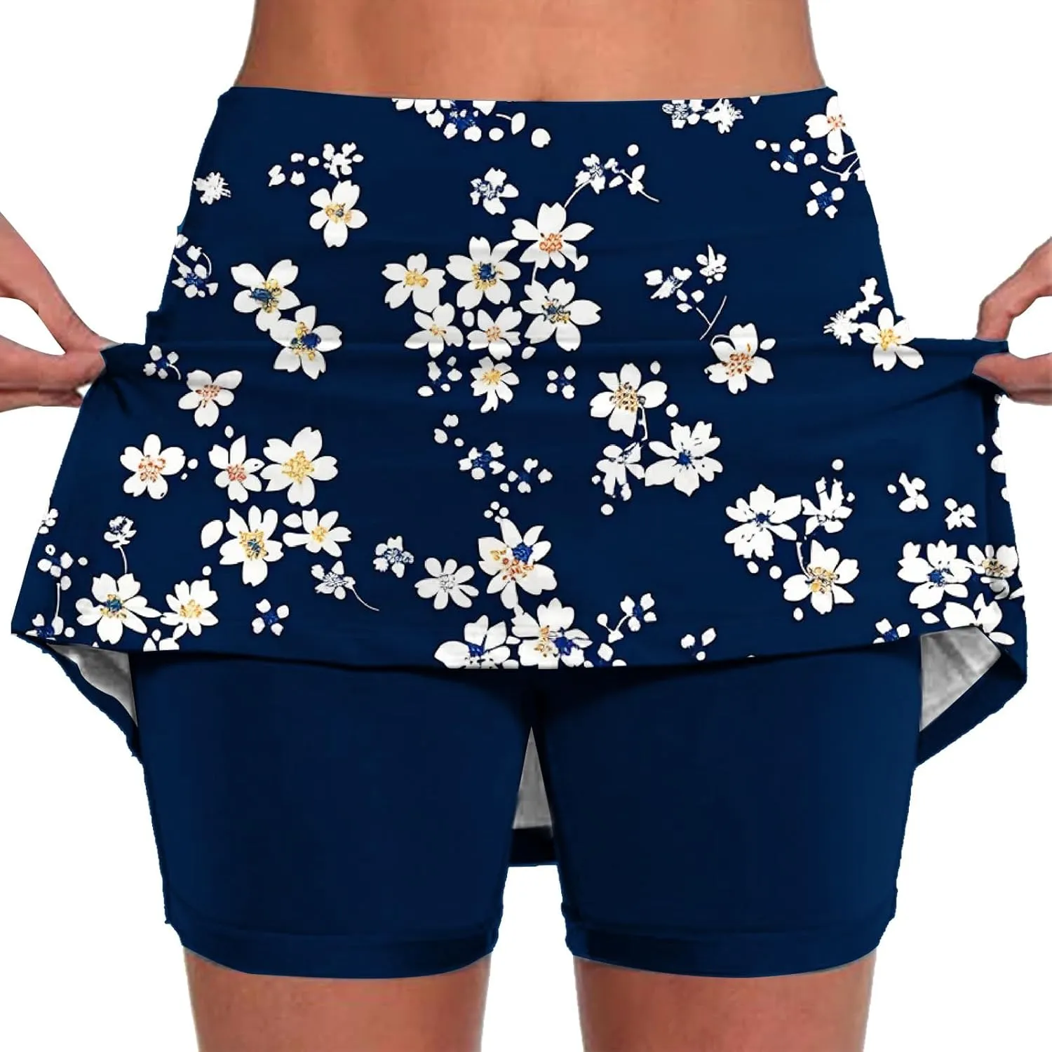 Women Summer Skorts Shorts Plus Size High Waist Stretch Anti-Exposure Floral Printed Comfy Active Lounge Short