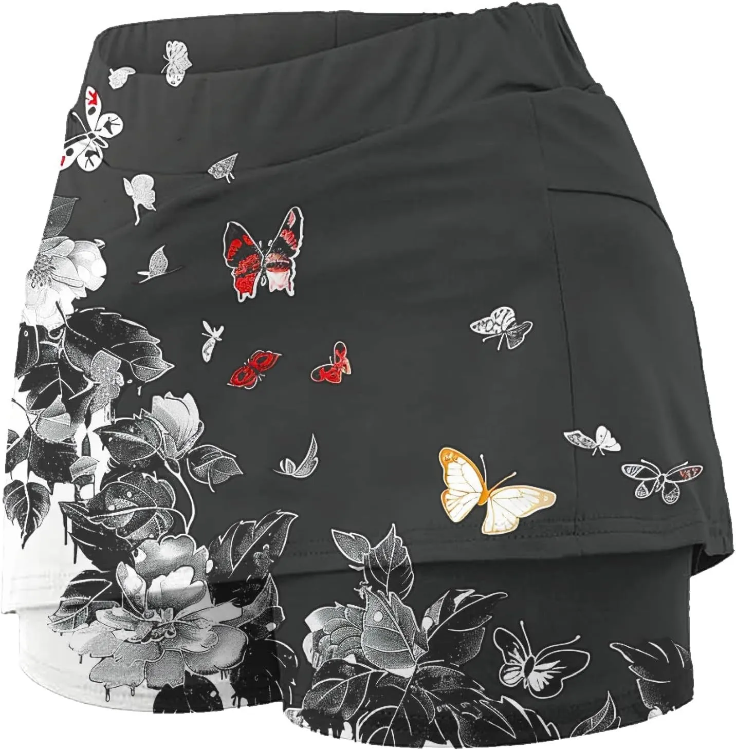 Women Summer Skorts Shorts Plus Size High Waist Stretch Anti-Exposure Floral Printed Comfy Active Lounge Short