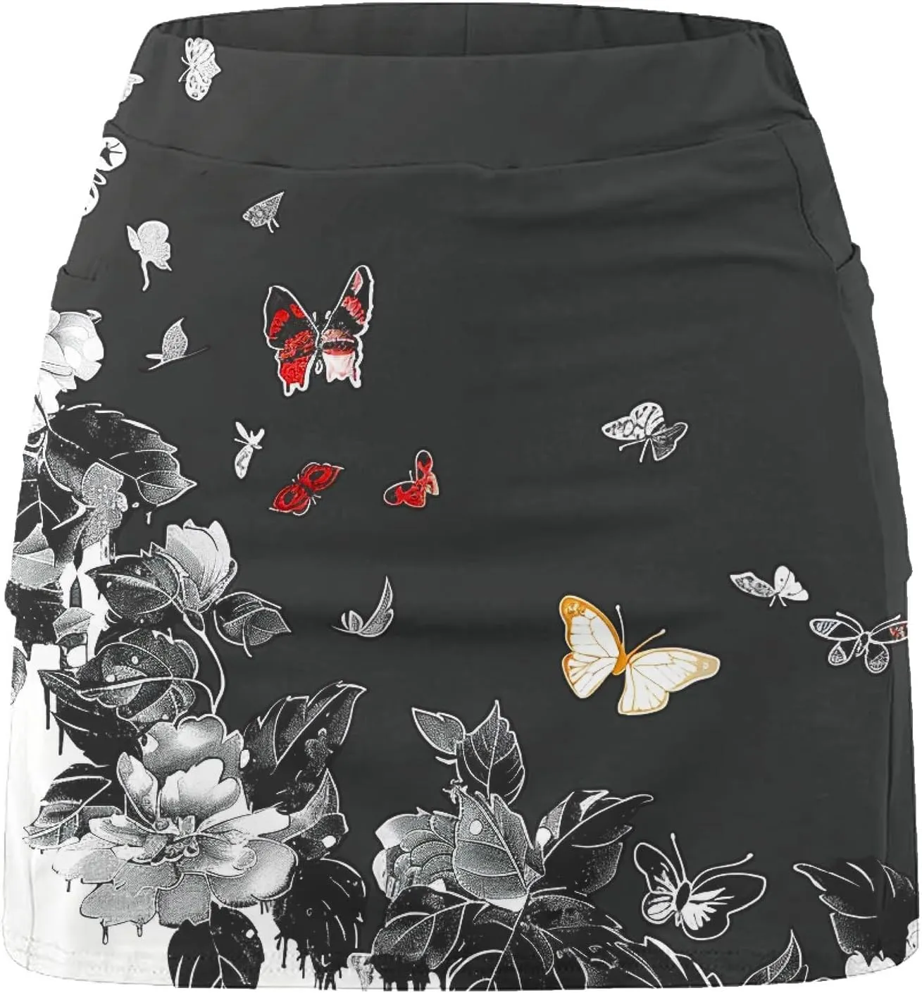 Women Summer Skorts Shorts Plus Size High Waist Stretch Anti-Exposure Floral Printed Comfy Active Lounge Short