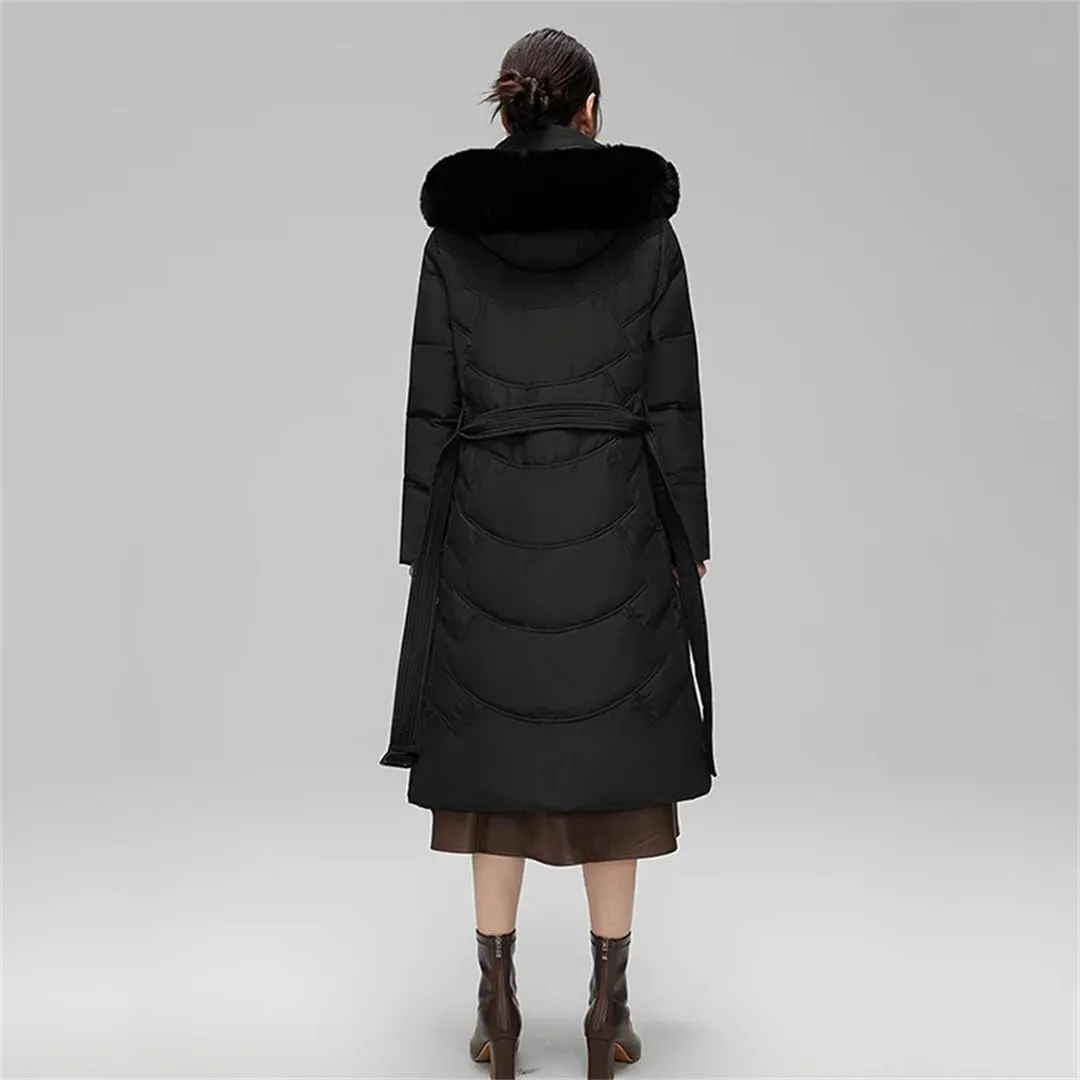 Women White Hooded Down Coat Duck Down Long Parkas Winter Zipper Thicken Cotton-Padded Jacket Coats