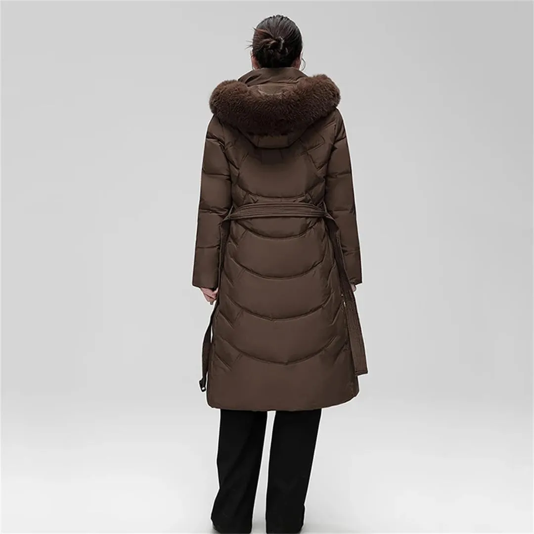 Women White Hooded Down Coat Duck Down Long Parkas Winter Zipper Thicken Cotton-Padded Jacket Coats