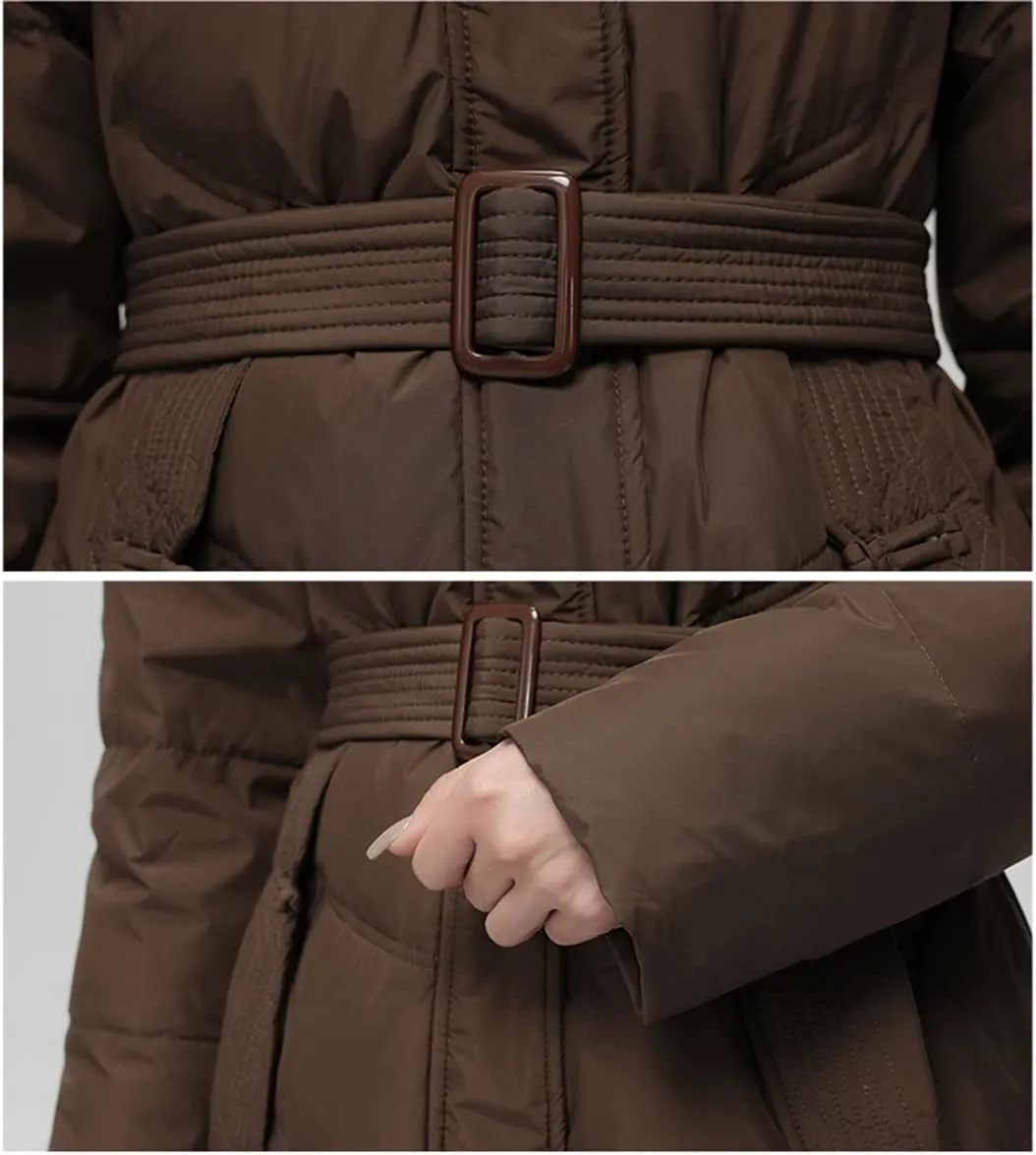 Women White Hooded Down Coat Duck Down Long Parkas Winter Zipper Thicken Cotton-Padded Jacket Coats