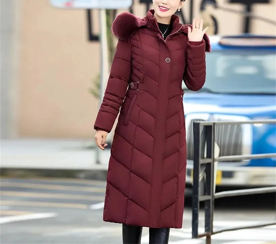 Women Winter Jacket Parkas Hooded Warm Long Thick Cotton Padded Coat Mom Outwear