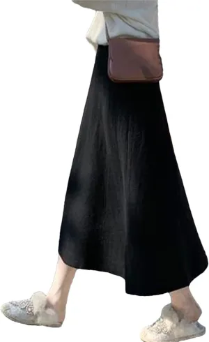 Women Winter Knitted Midi Skirt Pleated Casual Loose Skirt