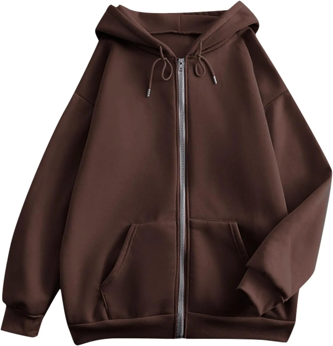 Women Zip Up Hoodie Casual Loose Oversized Sweatshirt Long Sleeve Comfy Fleece Jacket with Pockets Workout Clothes