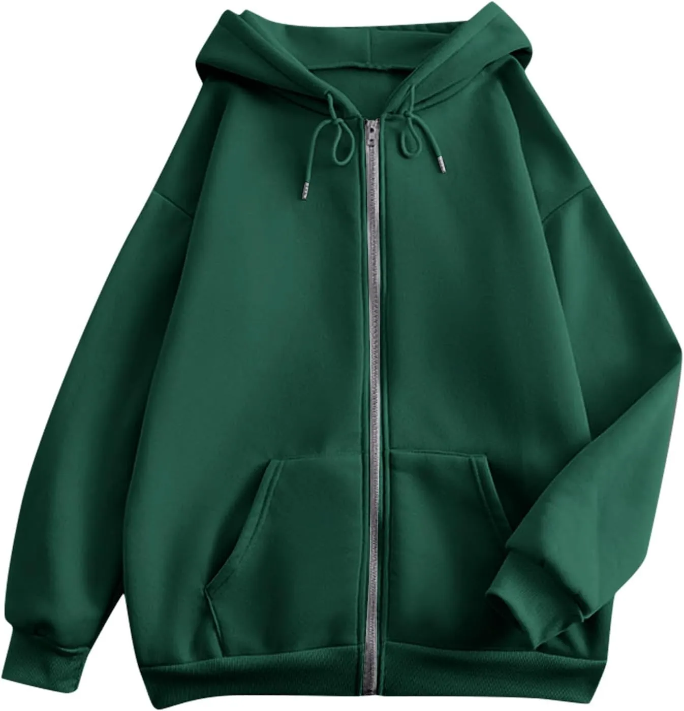 Women Zip Up Hoodie Casual Loose Oversized Sweatshirt Long Sleeve Comfy Fleece Jacket with Pockets Workout Clothes