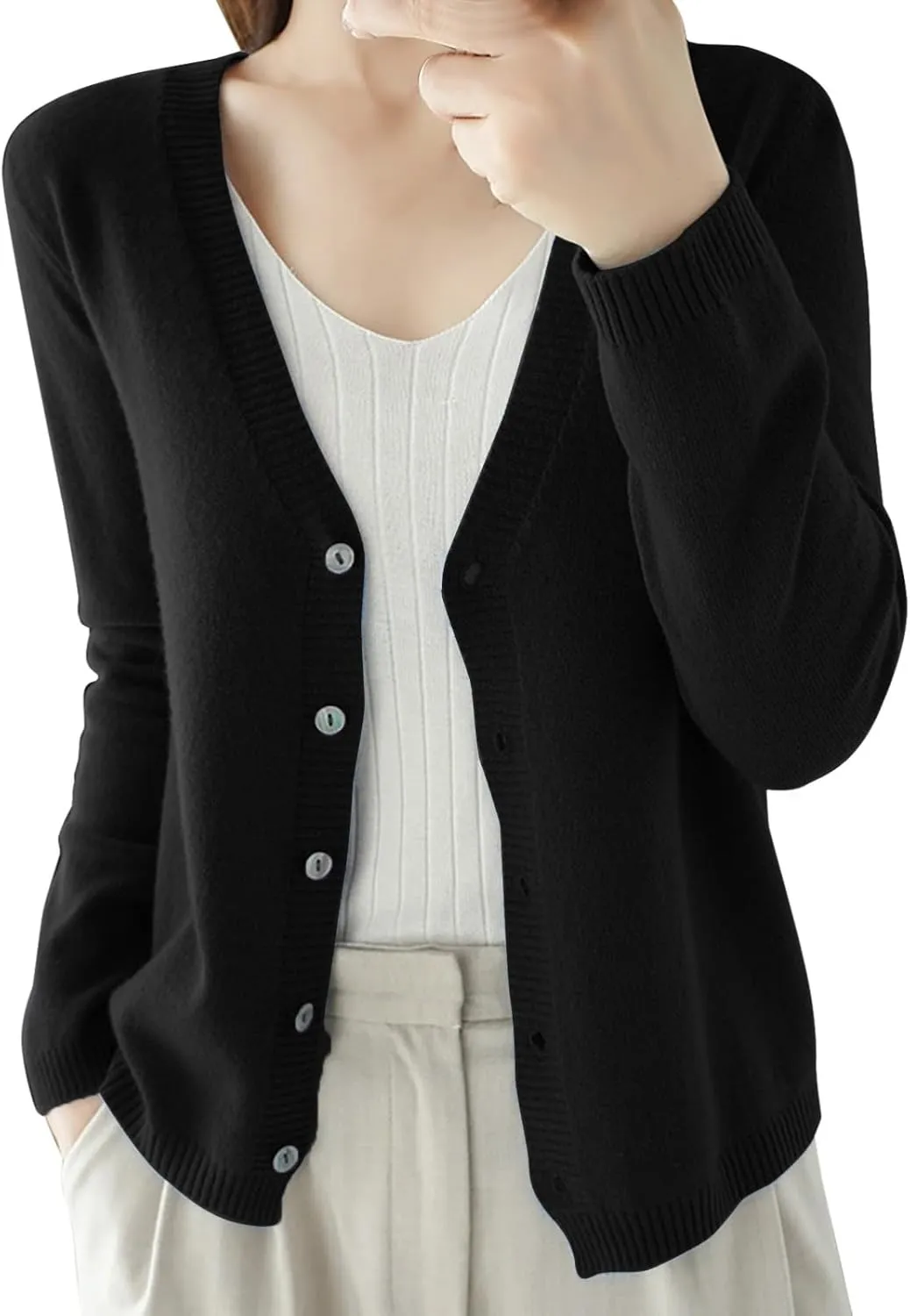 Womens 2024 Fall Fashion Cardigan Sweaters Lightweight V Neck Button Ribbed Knit Jumpers Comfy Open Front Casual Top