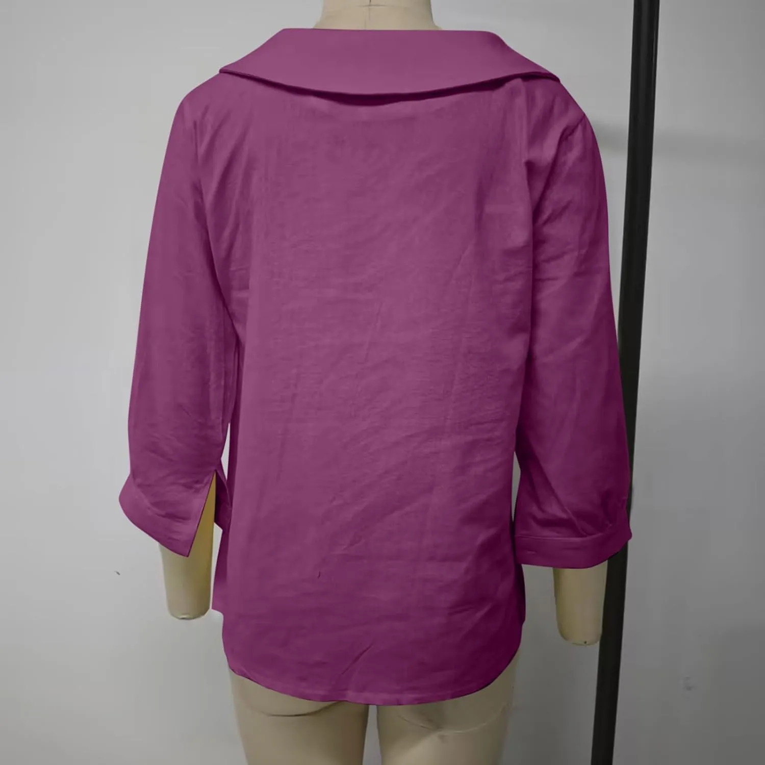 Womens 3/4 Sleeve Tops Button Down Crewneck Tunic Pullover Fashion Oversized Flowy Hem T-Shirts Cotton Linen Tees