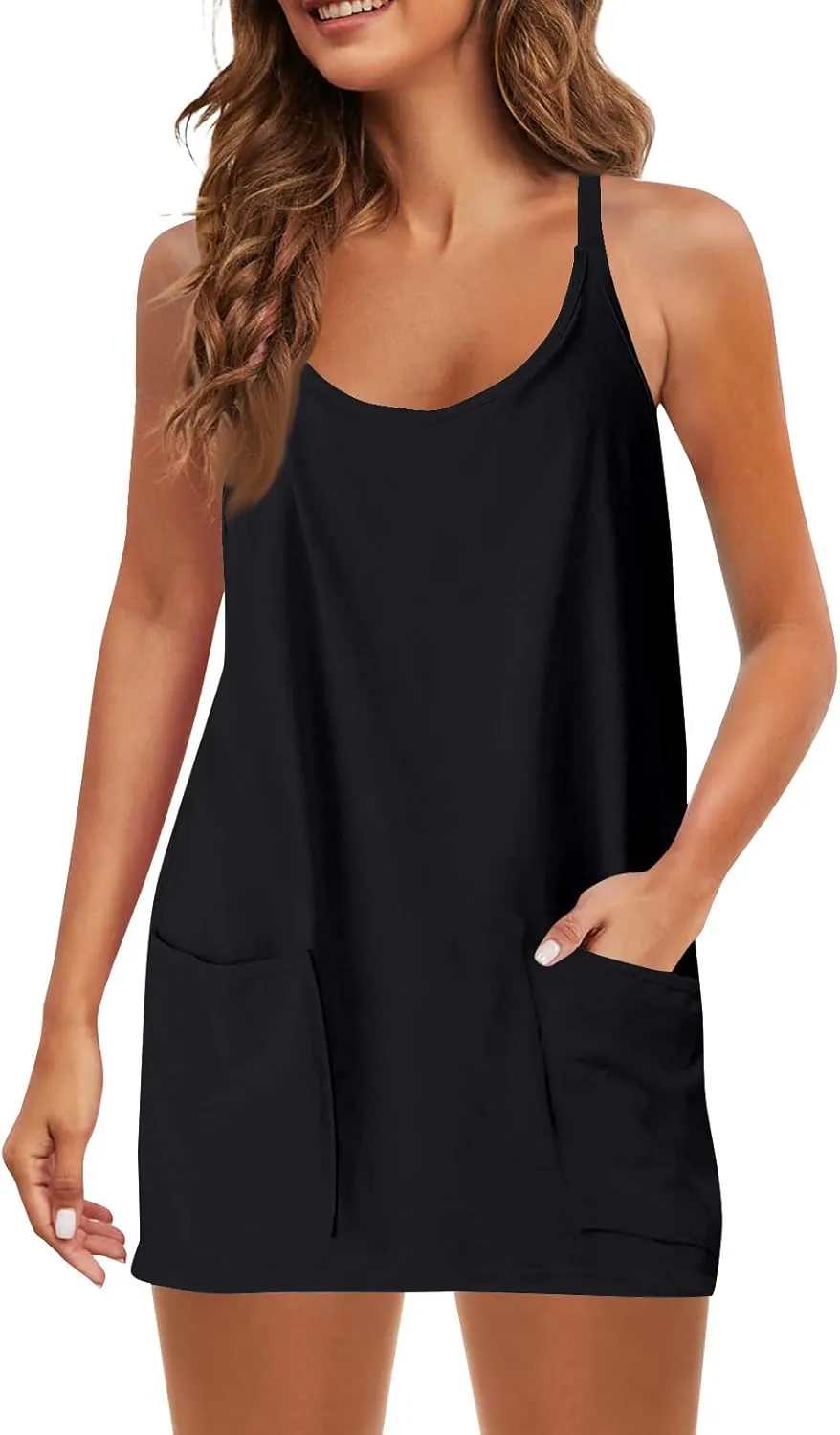 Womens Athletic Dress Summer Tennis Workout Sports Sleeveless Mini Romper Dress Built in Shorts Clothes with Pockets