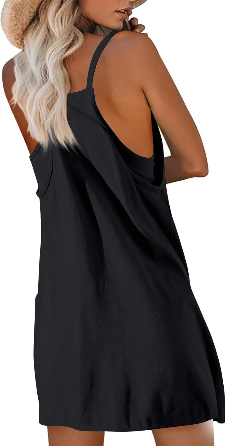 Womens Athletic Dress Summer Tennis Workout Sports Sleeveless Mini Romper Dress Built in Shorts Clothes with Pockets